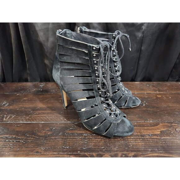 Vince Camuto Fionna Black Suede Lace-Up Open Toe High Heel Booties/Sz. 8M - Picture 3 of 9
